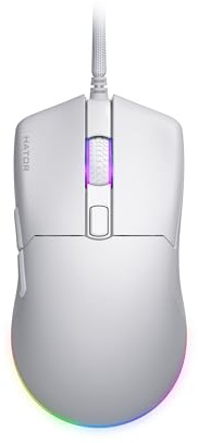 HATOR Pulsar 3 Ratón Gaming con Cable, 62g Ligero, diseño simétrico, PixArt PMW3311, 12000 dpi, Optical Switches 100M, RGB, 1000Hz, Paracord Cable, PTFE Skates, Grip, 6 Botones, USB-A, PC/Mac, Blanco
