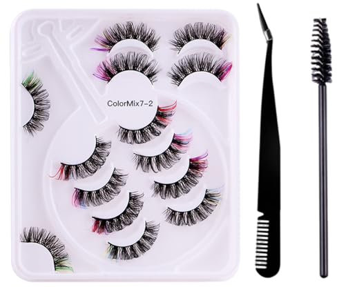 7 couleurs mélangées Faux cils colorés faux cils rayés russes faux cils faux cils vison faux cils colorés cils moelleux faux cils rayés russes