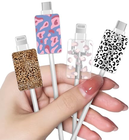 DiyGody 4 Stück Datenkabel Schutzhülle Kompatibel mit iPhone, Kabel USB-C Typ-L Anti-Biss-Zubehör mit Leopardenmuster für Mädchen, Kabelklemmensparer Datenleitung Kabelschutz, Datenleitung Draht Saver