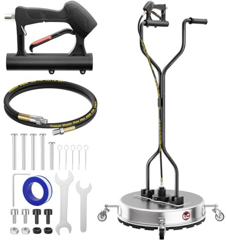20 Inch Pressure Washer Surface Cleaner with 4 Wheels,Dual Handle,Stainless Steel Housing,4500 PSI Power Washer Accessory for Concrete, Patio, Sidewalk, Deck, Driveways and Daily Washing