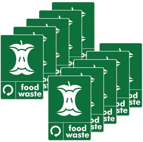 10 Pack Food Waste Sticker, Recycling Bin Stickers Removable Waterproof Self Adhesive Recycling Bin Decal for Home, Office, Outdoor and Indoor