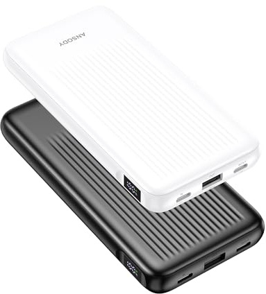 Ansody 2-Pack Power Bank, 10000mAh 22.5W Fast Charging Portable Charger | Travel Essential, 2 Outputs & 2 Inputs, Slim USB C Digital Display Battery Pack for iPhone Galaxy iPad Tablets, Black & Black