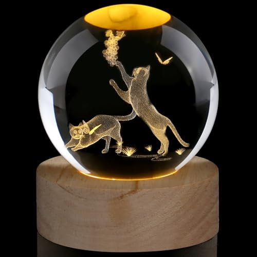 AWARDSEN Boule en verre de 60 mm - Décoration pour chat - Boule de cristal mignonne - Boule de cristal - Animal - Lampe en verre - Décoration - Cadeau pour les amoureux des chats