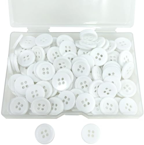 Basicon 100er-Pack 15mm Harz Knöpfe | Weiße runde 4-Loch-Nähknöpfe für Heimwerken, Bekleidungsherstellung und Ornamentdekoration (15mm/0,6)