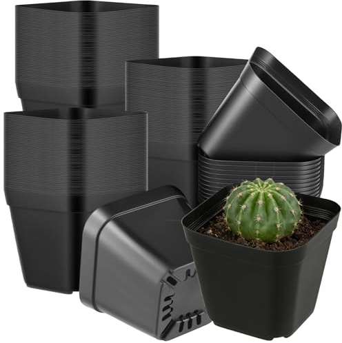 MAKTSAM Lot de 200 pots de fleurs en plastique avec trous de drainage, pots de semis carrés de 10 cm, conteneurs anti-déformation pour légumes, plantes grasses et transplantation