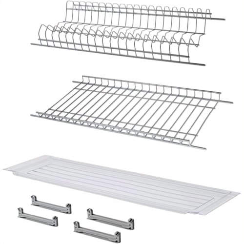 Rocard® Scolapiatti 86 cm per Pensile da 90 cm – Kit con Griglie in Acciaio Cromato, Vaschetta Raccogligocce, Staffe, Portabicchieri e Portapiatti da Incasso per Cucina
