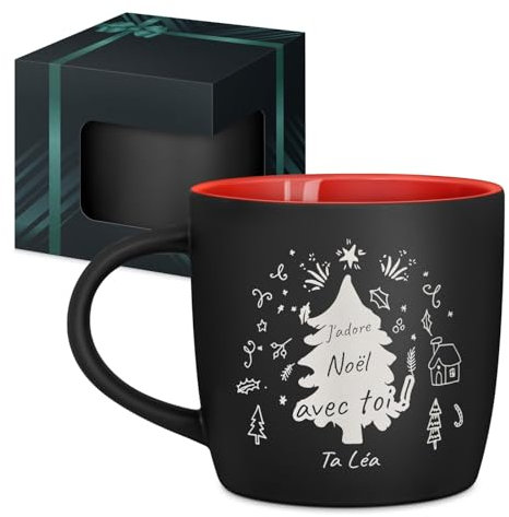 Maverton Mug personnalisable pour hommes - 400ml Tasse à Café Gravée avec Prénom et Texte - Mug Humour pour frère - ami - idée cadeau anniversaire - Noël - Bureau - intérieur rouge - noel ensemble