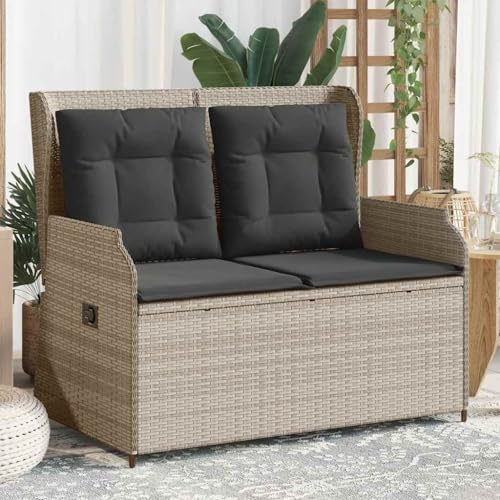 Runheo Gartenbank Verstellbar mit Kissen Hellgrau, Poly Rattan Relaxliege für Outdoor, 110x67x95 cm, UV-beständig, Robuster Stahlrahmen, Komfortable Gartenmöbel
