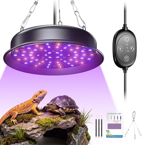 testyu UVB Lampe für Reptilien, Reptilienleuchte mit 3-6-12-Zyklus-Timer und 3 Helligkeitsstufen, Vollspektrum-UVA/UVB-Lampe für Schildkröten, Bartagamen und Schlangen (18 W)