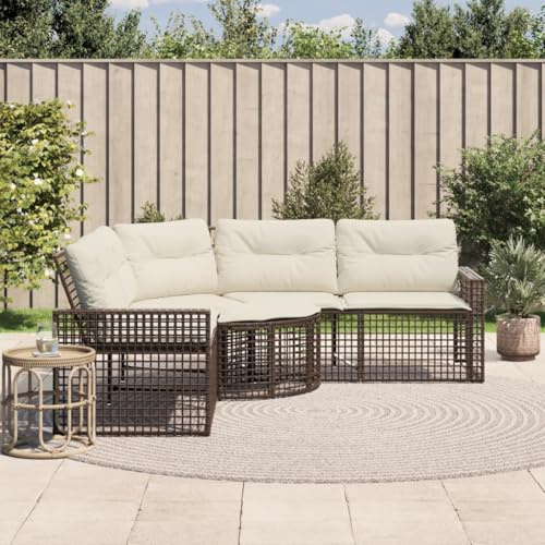Mokuyary Gartensofa in L-Form mit Kissen und Fußbank Braun Poly Rattan Gartenmöbel Set, Outdoor Balkonset Terrassenmöbel, Gartenlounge Sitzgruppe für Terrasse, Balkon, Garten