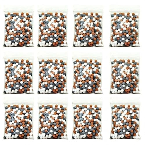 12 Recharge Billes Anti Calcaire pour Pommeau de Douche, Boules Minérales Pommeau de Douche Anti Calcaire, Recharges Filtrantes à Ions Négatifs, Billes Céramiques Rouge Gris Blanc