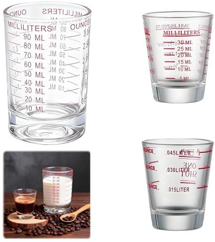 Plumaire 3 Pack Shot Glasses Measuring Cup, Espresso Shot Glass Set, 30ml 45ml 90ml Dual Scale ML & OZ, Clear Heavy Base Cup for Coffee Cocktail Home Kitchen Use