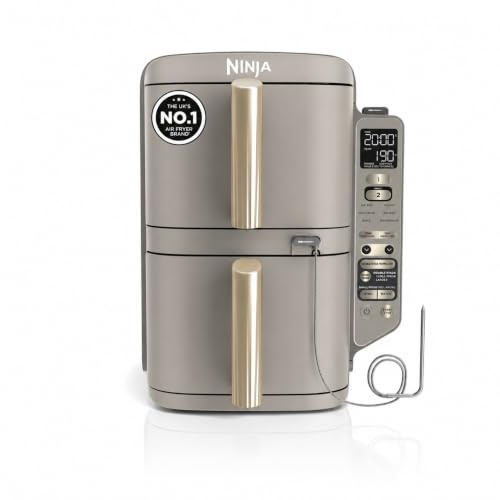 Ninja Double Stack XL Air Fryer, with Digital Cooking Probe, 9.5L Capacity | Vertical Dual Drawer Air Fryer, with 4 Cooking Levels, 2 Drawers and 2 Racks, 6 Functions, 8 Portions, Stone Gold SL451UKSD