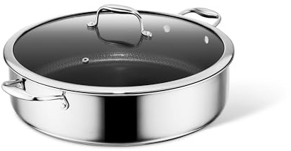 HexClad 9.5 L Hybrid Nonstick Deep Sauté Frying Pan & Lid, Induction Ready | Stay-Cool Handles, Dishwasher Safe, Compatible with All Cooktops, Oven-safe up to 480°C