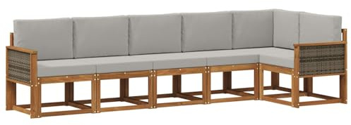 vidaXL Outdoor-Sofagarnitur 6 pcs Natürlich und Hellgrau Polyester, Garten, modernes, wetterfestes Ecksofa, Sitzgelegenheit für draußen, Terrassenmöbel, entspannendes Set