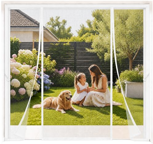Zanzariera Porta Camper Doppia 290x210cm Bianco Tende Zanzariere con Calamita Porta Doppia Chiusura Automatica Adsorbimento Magnetico per Scorrevoli Terrazze