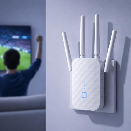 MEETOWN WLAN Verstärker, 1200Mbps Dualband WLAN Repeater mit Gigabit-LAN, WPS, WiFi Repeater für Zuhause, Smart TV, Kompatibel Allen Standard-WiFi Routern, WiFi Geräten, Alexa