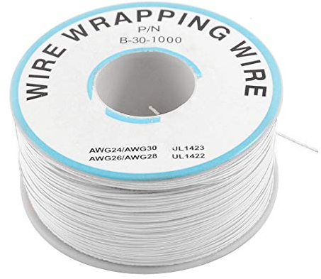 Saim Breadboard P/N B-30-1000 30AWG Tin Plated Copper Wire-wrapping Wire Gauge Solid Core Cable for Reworking PCBs 200M White