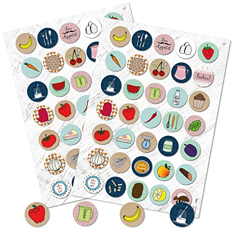 Logbuch-Verlag 70 bunte Sticker Küchen-Motive Obst Gemüse Küche Aufkleber für Kochbuch Schule Verzierung 3,2 cm rund