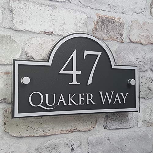 House Number Sign or Address Plaque Door Name Plate Anthracite Grey Personailsed Glass Effect