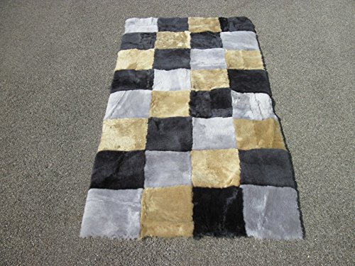 RAU Patchwork Lammfelldecke Echtfelldecke Lammfell Echtfell Bettvorleger 160 x 60 cm