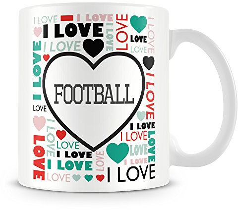 I Love Football Mug (Personalised Mug - Add Photo) Customised Love-Heart Mosaic Design Gift