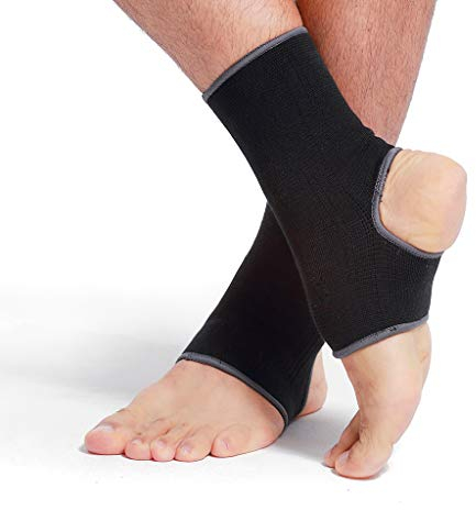 NEOtech Care Sprunggelenkbandage - Elastisches & Atmungsaktives - Mittlere Kompression (Schwarz, 1 Paar, Größe M)