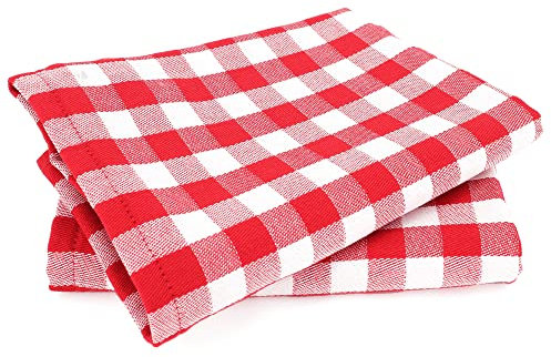 Lot de 2 torchons de cuisine toile 50x70 cm SQUARES VICHY rouge
