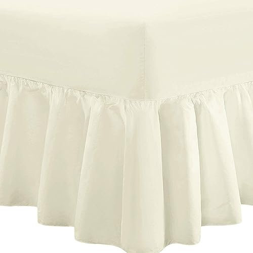 Indus Textiles Spannbettlaken mit Volant-Rüschen, Perkal, cremefarben – Einzelbett