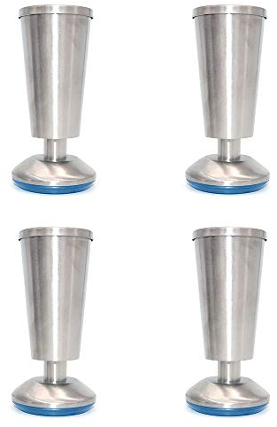Set of 4 NUZAMAS Cabinet Legs Kitchen Feet Worktop, Cup Shape, 120mm High, Unit, Breakfast Bar, Desk Table Legs Furniture Legs - Stainless Steel - 0-5mm Adjustable Height