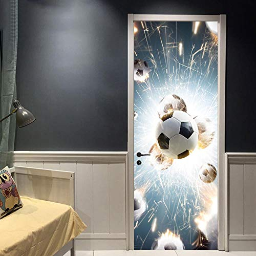 FCFLXJ Türtapete 3D selbstklebend TürPoster Fußball 90x200cm 3D Fototapete Türfolie Poster Tapete Wandaufkleber Wandbild Tapete DIY Büro Wohnkultur Poster Dekoration