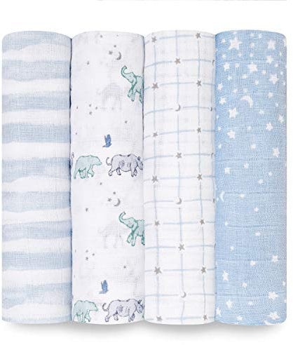 aden + anais Pucktücher, Baby-Decken aus 100% Baumwoll-Musselin für Neugeborene Mädchen & Jungen, Wickeltücher-Set für Säuglinge & Kleinkinder, 120x120cm, 4er-Pack, Rising Star