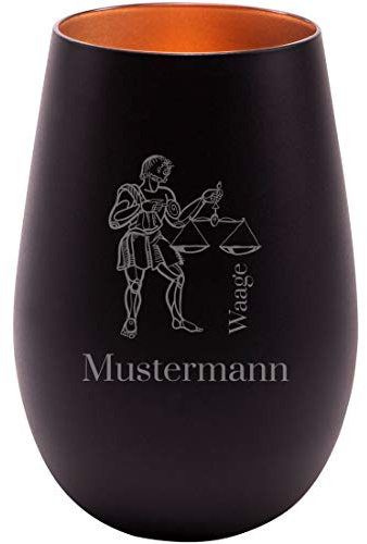 Manutextur Glas - mit Spruch oder Name - viele Motive - mit individueller Gravur - Trinkglas - graviert - personalisiert - persönliches Geschenk - schwarz - Bronze