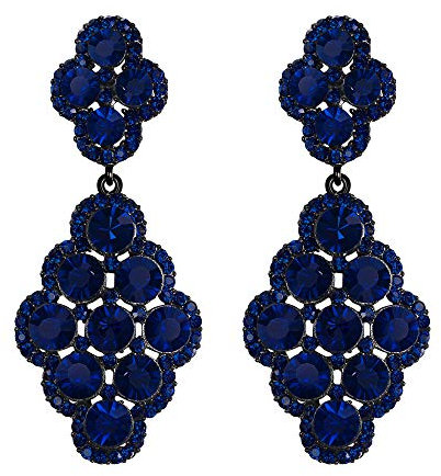 EVER FAITH Damen Ohrringe Hochzeit Braut Rhombus Strass Kristall Hohl Kronleuchter Ohrhänger Navy Blau