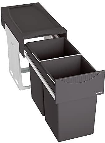 BLANCO BOTTON II 30/2 | Abfall Müllsystem | für 30 cm breite Unterschränke | System zur Bodenmontage hinter Schwenktüren | 2 x 15 Liter Eimer
