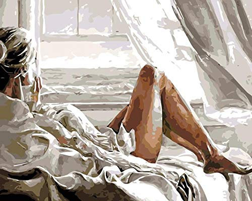 ZLLHAPPY Malen Nach Zahlen Leinwand Frau Am Fenster DIY Handgemalt Ölgemälde Kits - Auf Leinwand Geschenk Für Frauen Mama Tochter - Weihnachten Geburtstag Heimdekoration