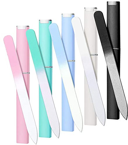 5 Pack Glass Nail Files with Case Crystal Glass Fingernail Files Double Sided Glass Nail File Mixed Color Manicure Set for Gentle Nail Care for Women