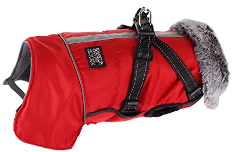 Hunderegenmantel Warme Hunde Mantel Wasserdichter Hundemantel mit Reflektoren und Riemen (rot XL)