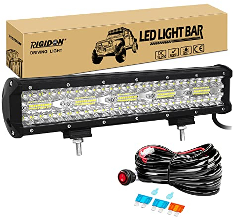 RIGIDON 8D 15 Zoll 38 cm 300W außen alu led lichtleiste mit 12V kabelbaum kit, Wasserdicht warmweiß offroad beleuchtung für Auto Offroad ATV LKW Traktor Fahrzeuge 4x4, Led nebelscheinwerfer 6000K