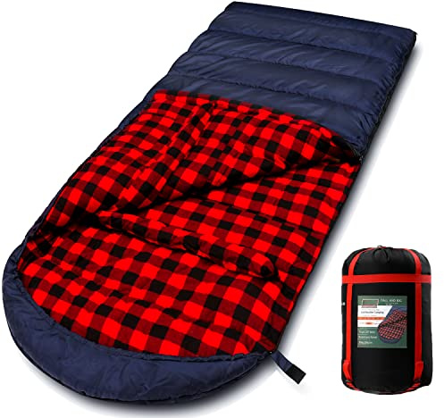 PALLYGO 0 Grad Schlafsack Baumwolle Flanell Schlafsäcke für Erwachsene Kaltes Wetter Camping Winter Zero Grad Warmes Wetter Groß und Hoch Rechts Reißverschluss