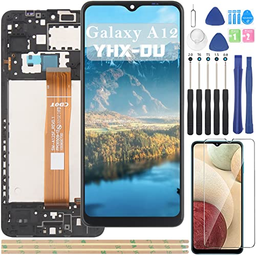 YHX-OU Pantalla LCD para Samsung Galaxy A12 A125F A125M A125U Conjunto de Digitalizador Reemplazo de Pantalla Táctil con Herramienta de Instalación (Negro + Marco)