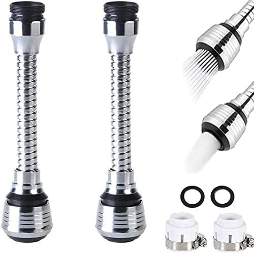 CHUANGOU 2 PCS Prolunga Rubinetto Cucina,Aeratore Rubinetto Cucina,per lavello, Girevole, a 360°, con Tubo Flessibile, Filtro per Rubinetto e Rubinetto a Risparmio idrico.