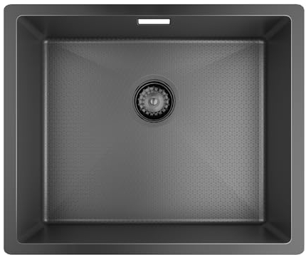 TORVA Fregadero de cocina con relieve de panal de abeja de 54 x 44 cm con nanorrevestimiento negro, fregadero de acero inoxidable, fregadero rectangular empotrado, estación de trabajo con escurridor,