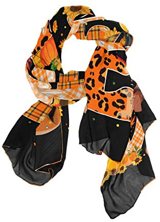 Cartoon Herbst Blätter Damen Langer Schal Schal Wrap Weiche Mode Leichte Chiffon Seidenschals, Autumn Love Pumpkin 3