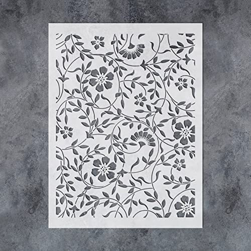 G GSS Designs Flourish Stencils Painting on Wood,Canvas,Paper,Fabric,Floor,Wall,Furniture - Reusable Flowers & Leaves Wallpaper Stencil (Flourish 12'' x 16'') (Flourish 12'' x 16''),Milky White