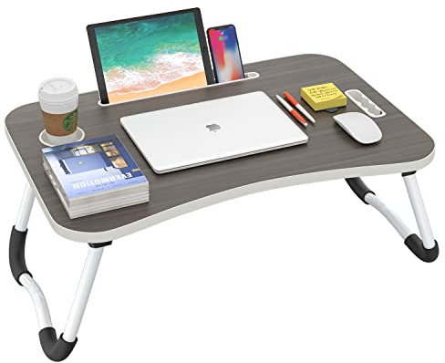 BUYIFY Klappbarer Schoßschreibtisch, 59,6 cm (23,6 Zoll), tragbar, Holz, schwarz, Laptop-Bett, Schreibtisch, mit Getränkehalter, zum Arbeiten, Lesen, Schreiben, Essen, Filme schauen für Bett, Sofa,