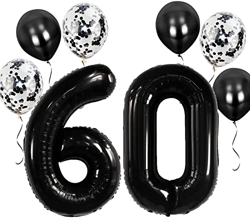 BEKOIUP Geburtstag zahlen luftballon Schwarz 60/06 jahre, Folienballon 60/06 XXL Schwarz Folienballon in 40 - 101cm, Geburtstagsdeko - Ballon Zahl Deko zum Geburtstag - fliegt mit Helium