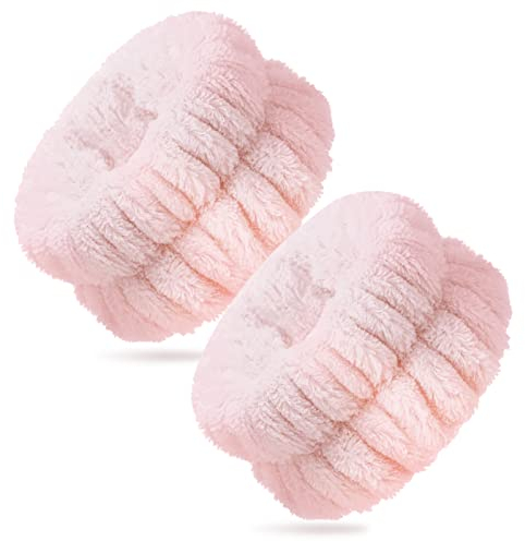 Xinnun Bracelet Lavage Visage Bandeau Poignet Spa Bandeau En Flanelle Maquillage Bracelet Absorbant Yoga Bande Élastique De Lavage De Visage Pour Femmes Filles (Rose)