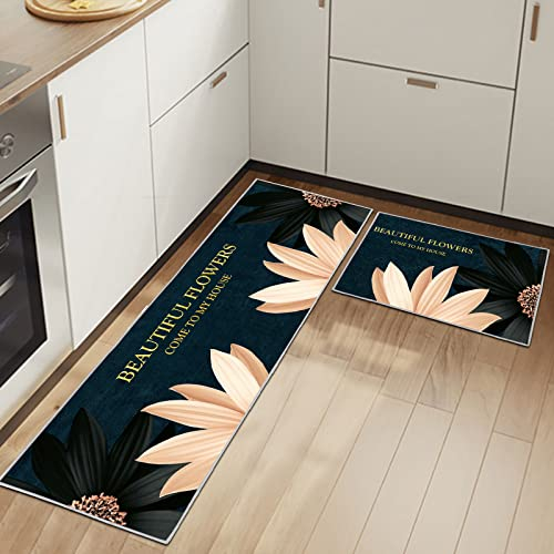 HSGLGNA Lot de 2 Tapis de Sol Anti-Fatigue pour décoration de la Maison et du Bureau - Imperméables, antidérapants et Confortables (Floral A, 43x75+43x150cm)