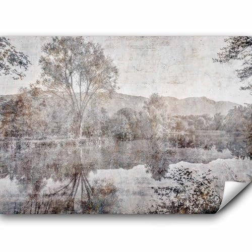 murando Fototapete Premium-Vlies Betonoptik 300x210cm Foto Tapete Schlafzimmer Wohnzimmer Vliestapete XXL Wandtapete Motivtapeten Bildtapete 3d Effekt Wand Dekoration See Wald Landschaft wie gemalt